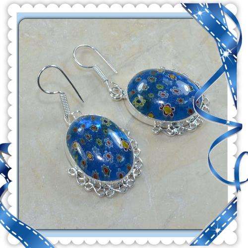 ***GORGEOUS***AUTHENTIC BLUE ITALIAN MURANO GLASS 925 SILVER EARRINGS