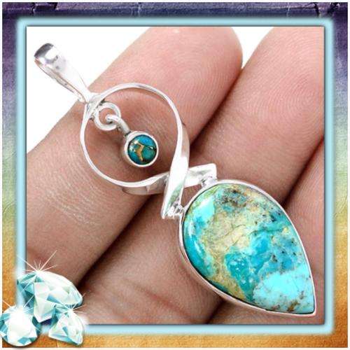 ***ENCHANTING*** NATURAL SLEEPING BEAUTY / COPPER TURQUOISE SOLID .925 STERLING SILVER PENDANT