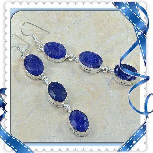 ***EXCEPTIONALLY BEAUTIFUL***ROYAL BLUE INDIAIN SAPPHIRE QUARTZ SILVER EARRINGS
