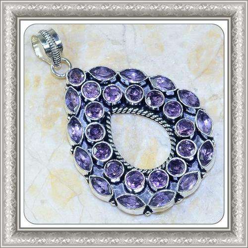 ***MAGNIFICENT*** NATURAL PURPLE AMETHYST GEMSTONE 925 SILVER COCKTAIL PENDANT