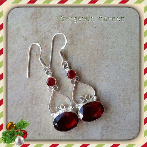 ***EXQUISITE DESIGN***NATURAL GARNET GEMSTONE EARRINGS, .925 STERLING SILVER