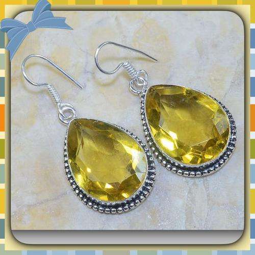 ***EXTRAORDINARY *** YELLOW CITRINE GEMSTONE EARRINGS 925 SILVER