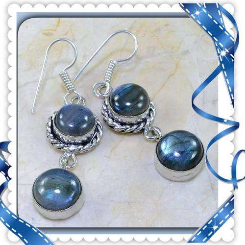***GORGEOUS FLASHING HUES***NATURAL BLUE FIRE LABRADORITE 925 SILVER EARRINGS