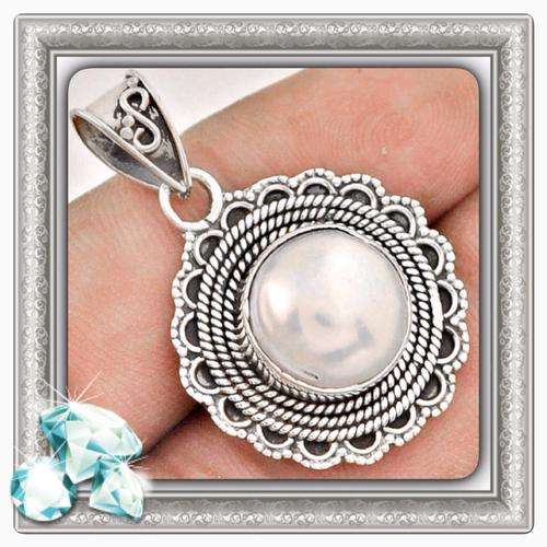 ***GRACIOUS*** NATURAL WHITE PEARL SOLID .925  STERLING SILVER PENDANT