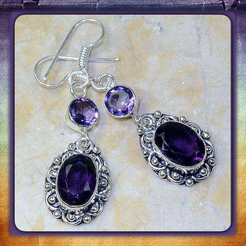 ***ENCHANTING*** NATURAL PURPLE AMETHYST DANGLE .925  SILVER EARRINGS
