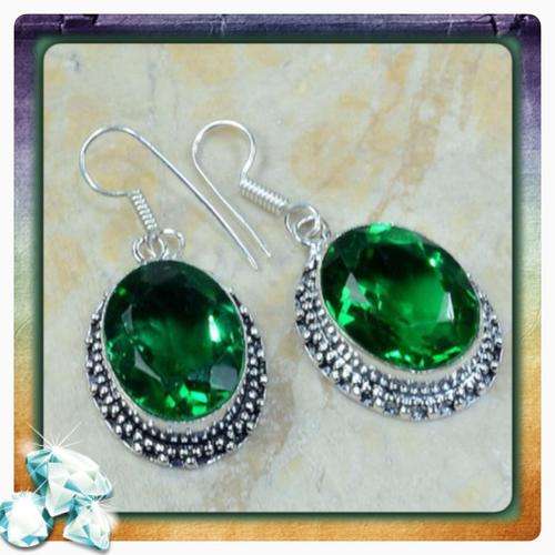 ***STUNNING*** OVAL EMERALD QUARTZ GEMSTONE & 925 SILVER EARRINGS