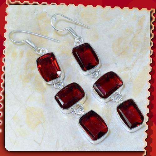 ***EXTRAORDINARY BEAUTY***NATURAL GARNET GEMSTONE EARRINGS .925 SILVER