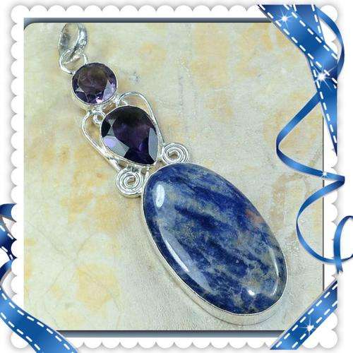 ***CAPTIVATING ONE OF A KIND***PURPLE AMETHYST, SODALITE , 925 SILVER PENDANT