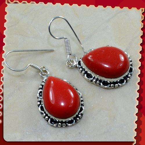 ***ABSOLUTLELY STUNNING*** RED CORAL NATURAL GEMSTONE .925 SILVER EARRINGS