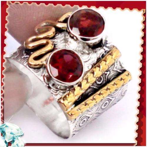 ***AWESOME***3.14 CTS VICTORIAN RED GARNET TWO TONE  SOLID 925 STERLING  SILVER RING SIZE 7