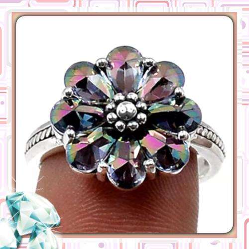 ***DAZZLING ONE OF A KIND*** MYSTIC RAINBOW TOPAZ RING IN SOLID 925 STERLING SILVER. SIZE 8.