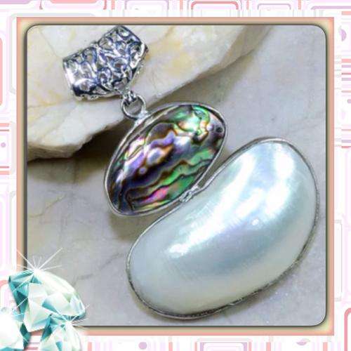 ***ABSOLUTELY STUNNING*** ABALONE , MOTHER OF PEARL GEMSTONE SILVER PENDANT