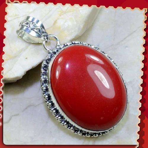 ***MAGNIFICENT BEAUTY***RED CORAL GEMSTONE .925 SILVER PENDANT