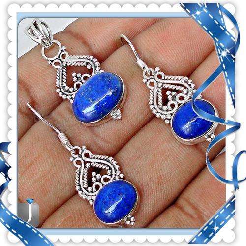 ***GORGEOUS GOLD FLECKS IN***NATURAL LAPIS LAZULI SOLID .925 SILVER SET