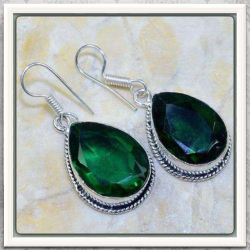 ***STUNNING***  EMERALD QUARTZ GEMSTONE & 925 SILVER EARRINGS