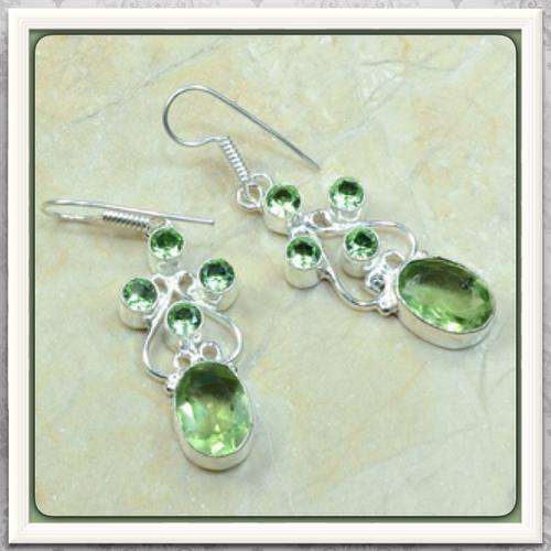 ***EXQUISITE*** LONG GREEN AMETHYST GEMSTONE .925 SILVER EARRINGS