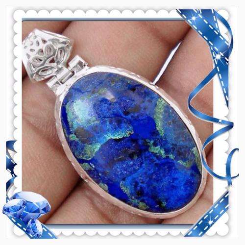 ***SPECTACULAR ONE OF A KIND***18.73 CTS BLUE AZURITE,MALACHITE CHRYSOCOLLA SOLID.925 SILVER PENDANT