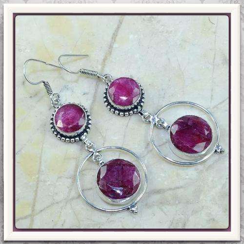 ***ENCHANTING*** INDIAN CHERRY RUBY GEMSTONE EARRINGS SET  IN 925 SILVER