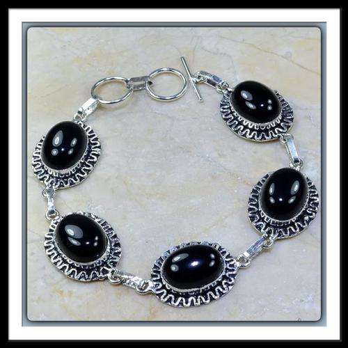 ***MAGNIFICENT*** NATURAL BLACK ONYX GEMSTONE .925 SILVER BRACELET