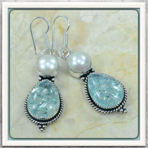 ***FRESH AND BEAUTIFUL COLOURS*** SNAKE SKIN QUARTZ, PEARL GEMSTONE  .925 SILVER EARRINGS
