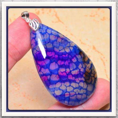 ***MAGNIFICENT *** NATURAL DRAGON VEINS AGATE  100% SOLID.925 SILVER PENDANT