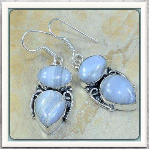 ***GORGEOUS***BLUE LACE BOTSWANA AGATE .925 SILVER EARRINGS