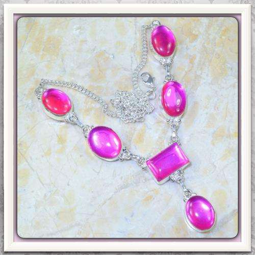 ***HOT SUMMER PINK***  MADAGASCAR FIRE TOPAZ GEMSTONE 925 SILVER NECKLACE