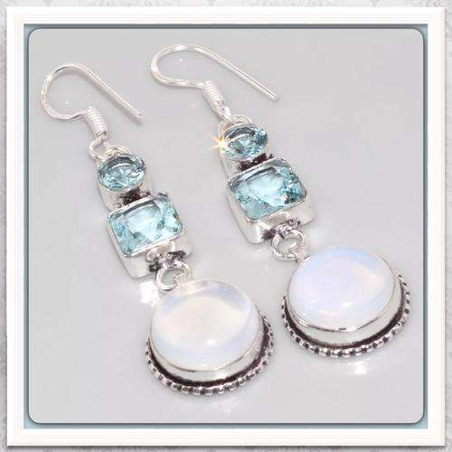 ***REALLY BEAUTIFUL*** OPALITE , BLUE APATITE GEMSTONE .925 SILVER EARRINGS