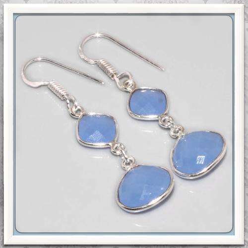 ***JUST LOVE THIS COLOUR***  BLUE CHALCEDONY DANGLE .925 SILVER EARRINGS