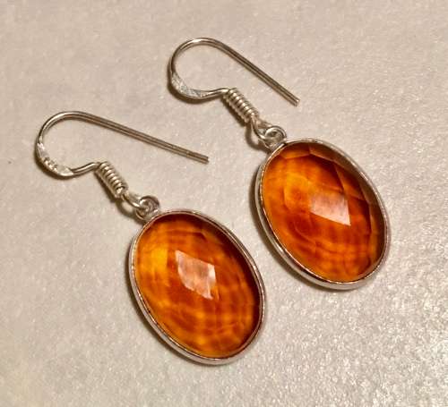 ****LOVELY OVALS****FINE CUT COGNAC CITRINE GEMSTONE . 925 STERLING SILVER EARRINGS