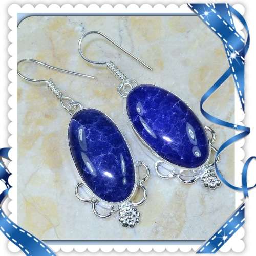 ***GORGEOUS ***NATURAL LAPIS LAZULI GEMSTONE .925 SILVER EARRINGS