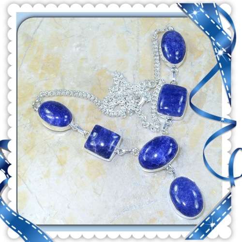 ***BREATHTAKING  ONE OF A KIND***NATURAL LAPIS LAZULI GEMSTONE 925 SILVER NECKLACE