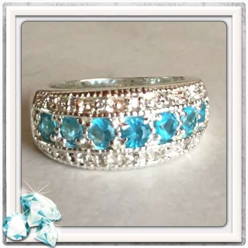 ***REALLY BEAUTIFUL***HANDMADE BLUE TOPAZ 925 STERLING SILVER RING SIZE 9.5