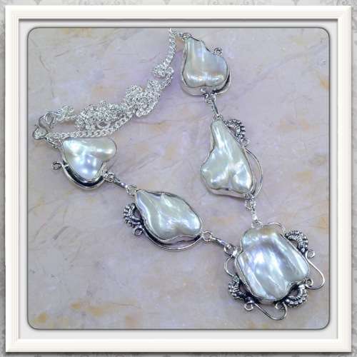 **BEAUTIFUL BEYOND WORDS** NATURAL BIWA PEARL,  .925 SILVER NECKLACE