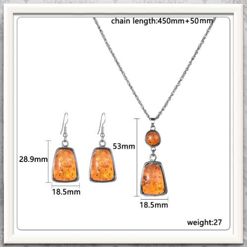 ***ATTRACTIVE SETTING***GEO SHAPE PRESSED AMBER  NECKLACE & EARRINGS SET