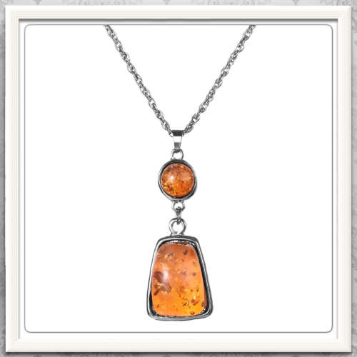 ***ATTRACTIVE SETTING***GEO SHAPE PRESSED AMBER  NECKLACE & EARRINGS SET