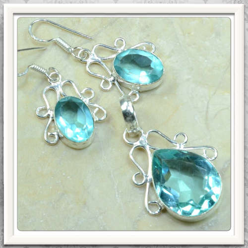 ***WEDNESDAY SPECIAL***BEAUTIFUL SEA FOAM GREEN AMETHYST GEMSTONE  .925 SILVER EARRINGS & PENDANT