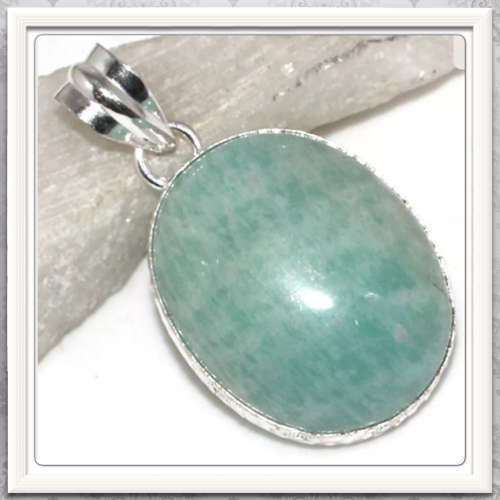 ***LUV LUV THIS STONE*** NATURAL AMAZONITE GEMSTONE  .925 STERLING SILVER PENDANT