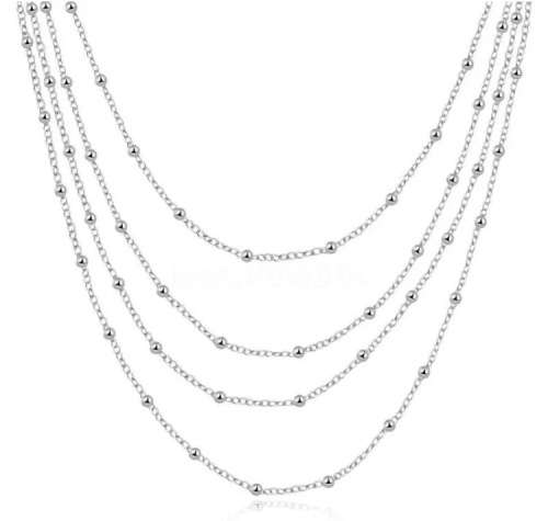 STUNNING MULTI-LAYER BEADED CHAINS X 3 .925 STERLING SILVER NECKLACE