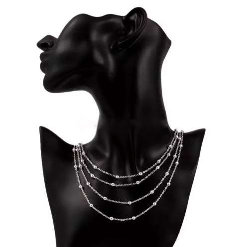 STUNNING MULTI-LAYER BEADED CHAINS X 3 .925 STERLING SILVER NECKLACE