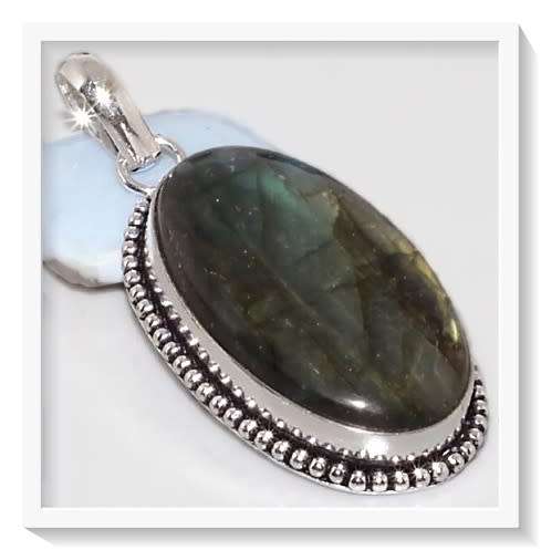 NATURAL OVAL FIERY LABRADORITE GEMSTONE  .925 SILVER  PENDANT