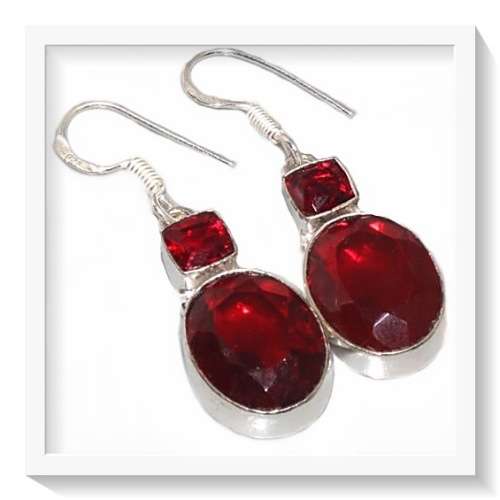 SENSATIONAL NATURAL GARNET, GEMSTONE EARRINGS, .925  SILVER