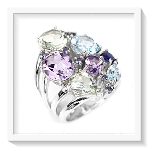 TRULY EXQUISITE GREEN/ PURPLE AMETHYST, BLUE TOPAZ GEMSTONE  .925 SILVER SIZE 6.5