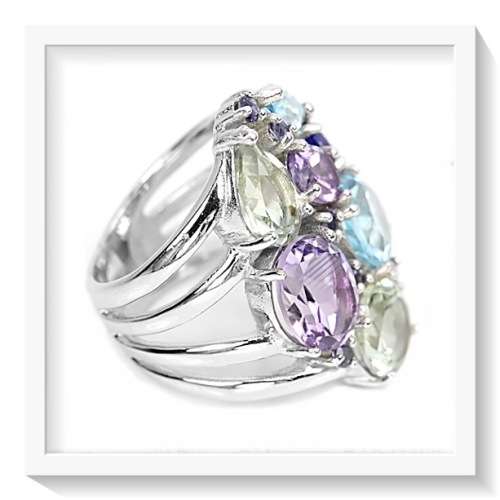 TRULY EXQUISITE GREEN/ PURPLE AMETHYST, BLUE TOPAZ GEMSTONE  .925 SILVER SIZE 6.5