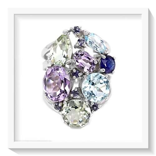 TRULY EXQUISITE GREEN/ PURPLE AMETHYST, BLUE TOPAZ GEMSTONE  .925 SILVER SIZE 6.5