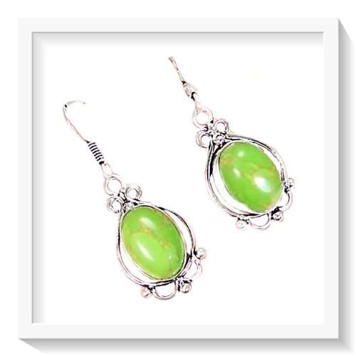 REFRESHING COPPER GREEN TURQUOISE EARRINGS . 925  STERLING SILVER