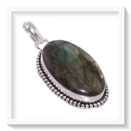 NATURAL OVAL FIERY LABRADORITE GEMSTONE  .925 SILVER  PENDANT