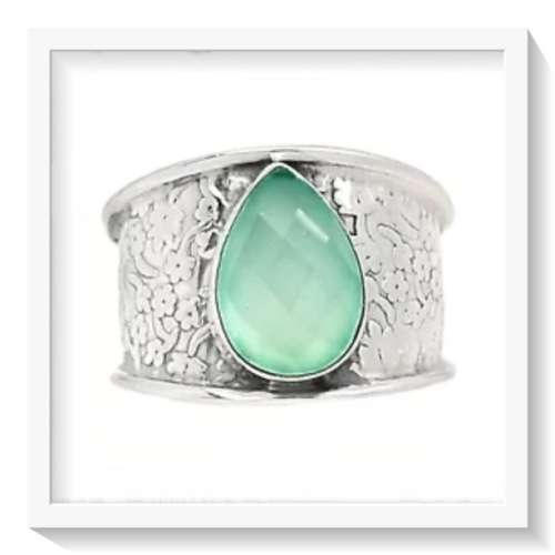STUUNING NATURAL FACETED AQUA CHALCEDONY GEMSTONE SOLID .925 STERLING SILVER RING SIZE 8