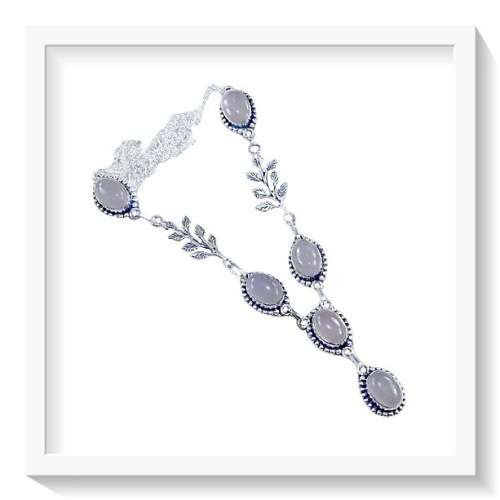 STUNNING LEAF ACCENT IN CHAIN FEMININE PINK ROSE QUARTZ NECKLACE  .925 STERLING SILVER