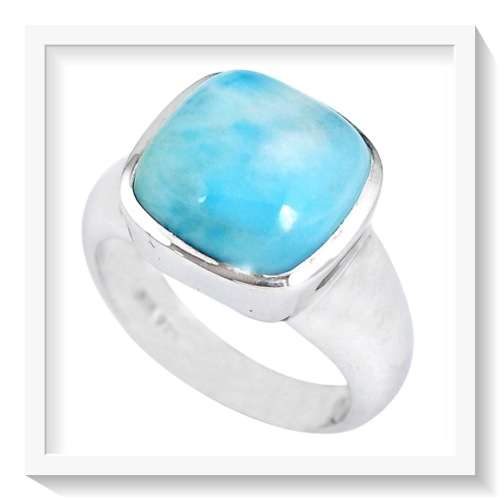 EXQUISITE 5.50 CTS NATURAL CARIBBEAN BLUE LARIMAR .925 STERLING SILVER RING 7.5